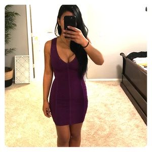Fitted deep purple bandage dress
