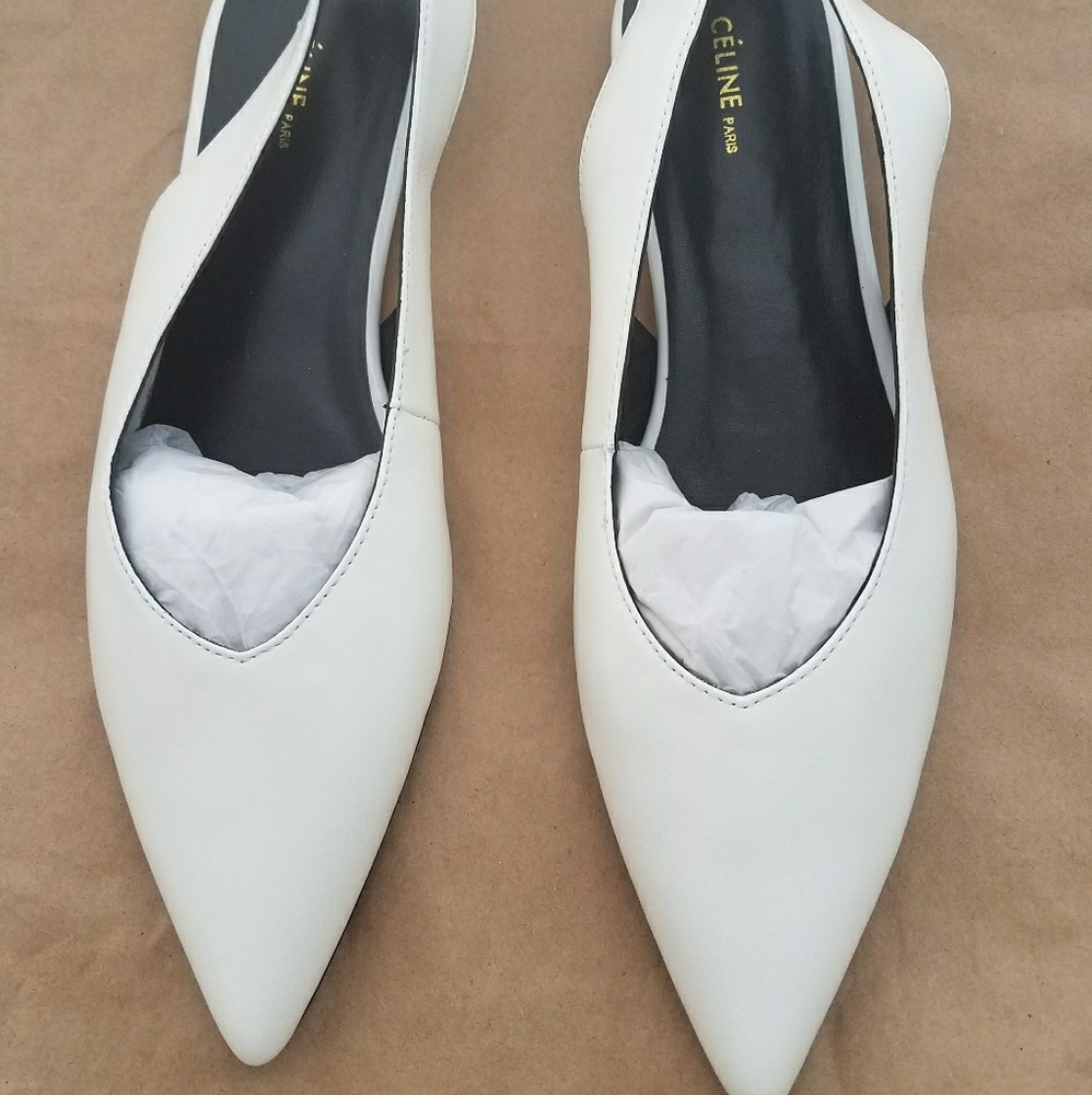 Celine Size 39 White Slingback Flats