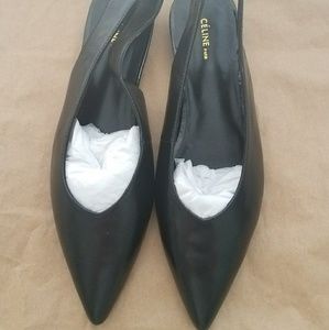 Celine Size 39 Black Slingback Flats
