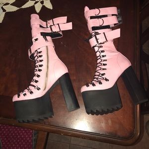 Light Pink Punk Strap Boots