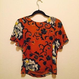 H&M Orange and Blue Floral Blouse