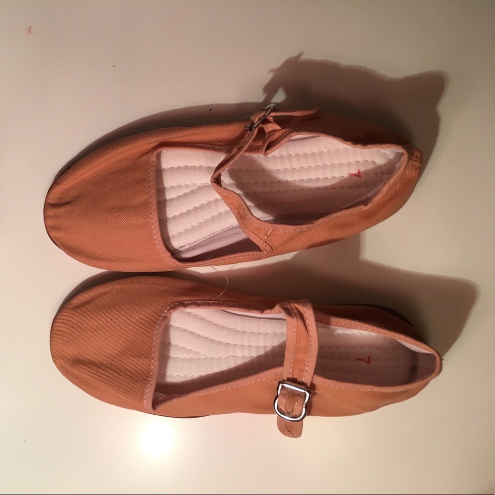 Urban Outfitters Cotton Mary Jane Flats (Peach)