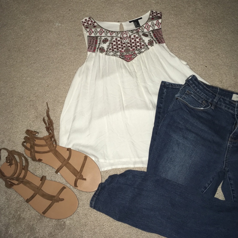 White Pattern Tank Top