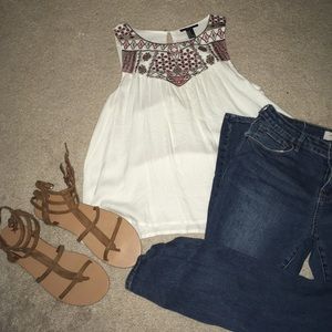 White Pattern Tank Top