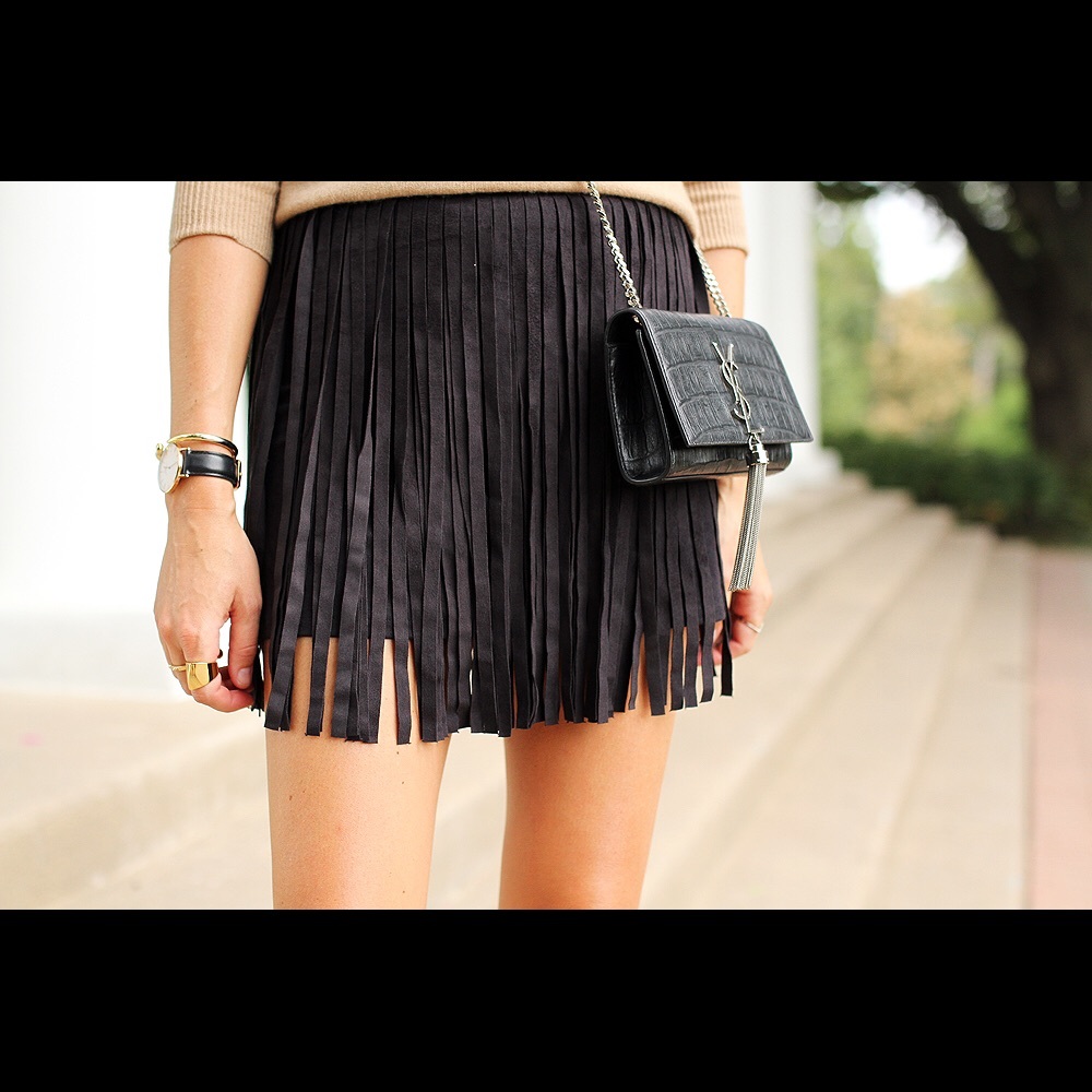 BB Dakota suede fringe skirt in black