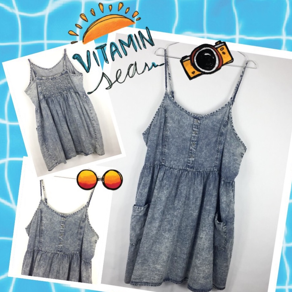 Forever 21 Jean Dress Acid Wash Spaghetti Strap 3X