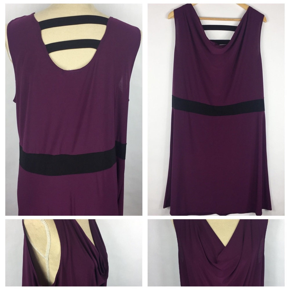Purple Color Block Dress Drape Neck Sleeveless XXL