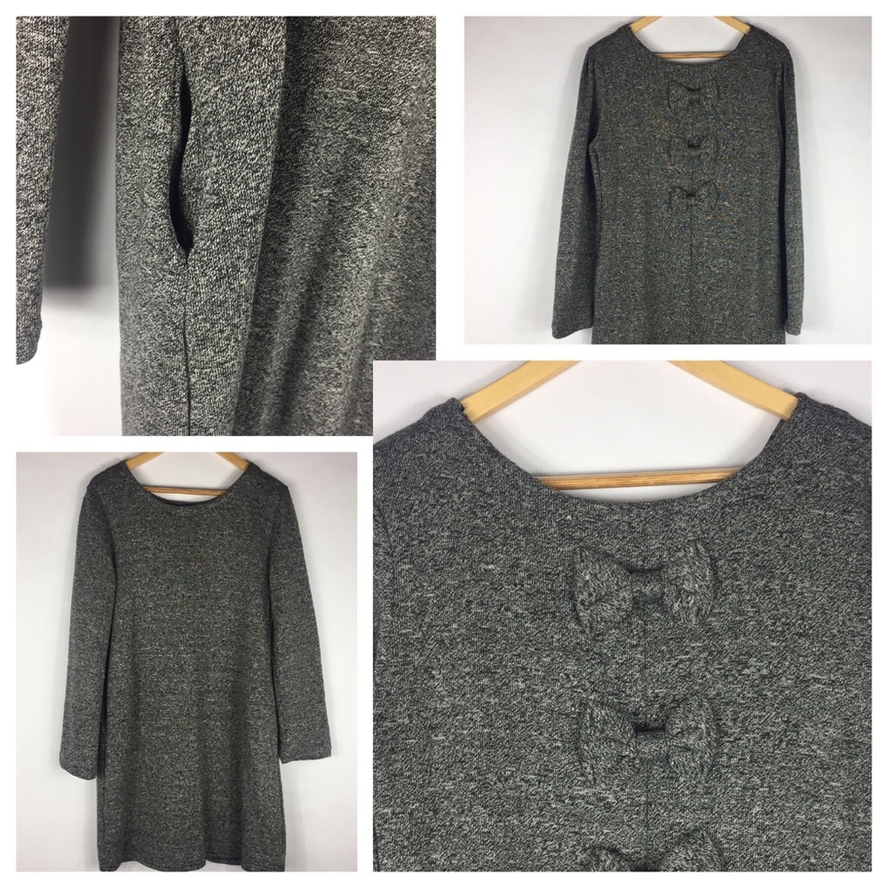 NWOTs Gray Sweater Dress Three Bows Midi Length XL