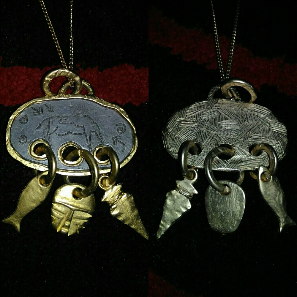 Vintage Native brass necklace pendant