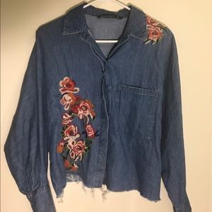 ZARA Embroidered Denim Shirt. Size: Small.