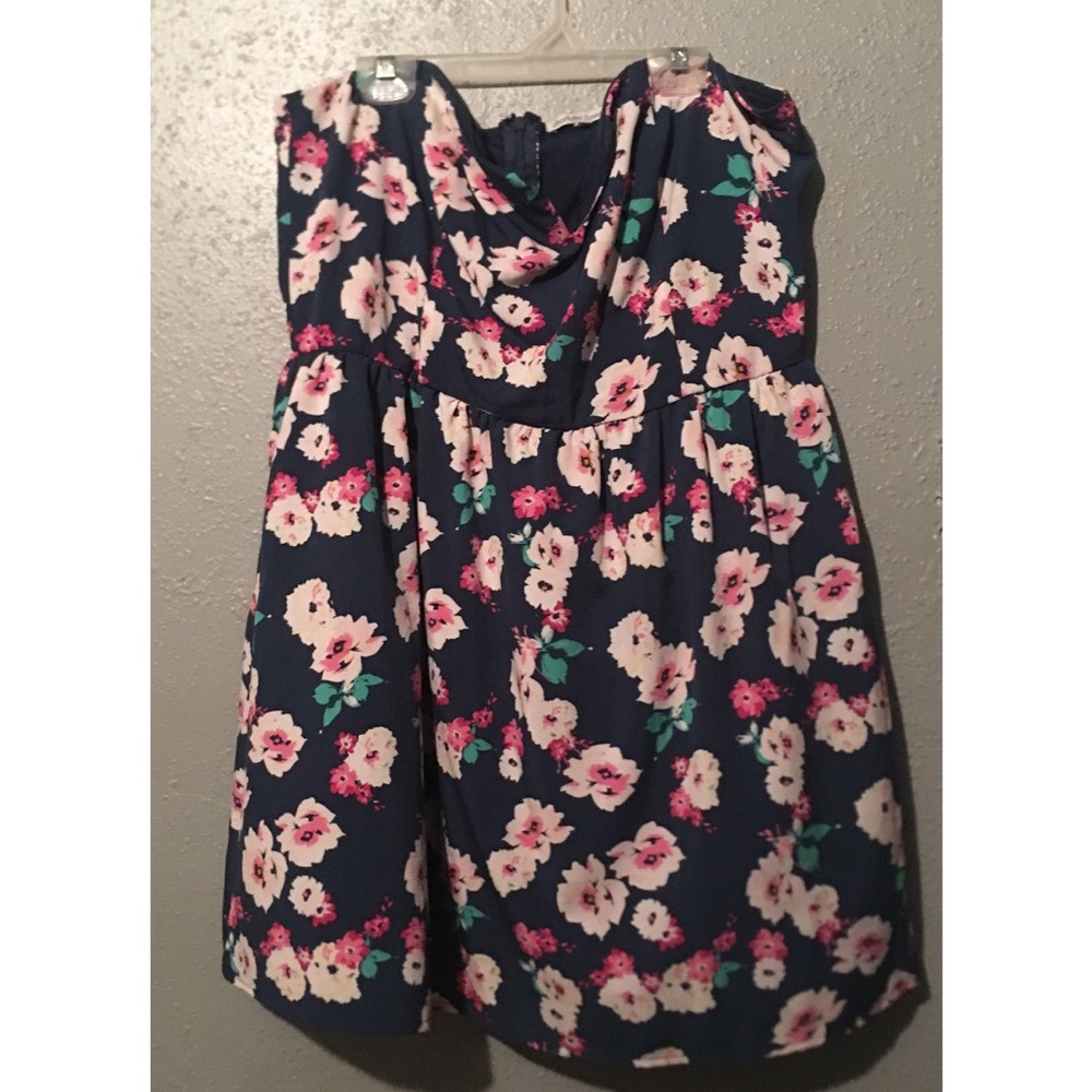 Strapless Flower Print Dress