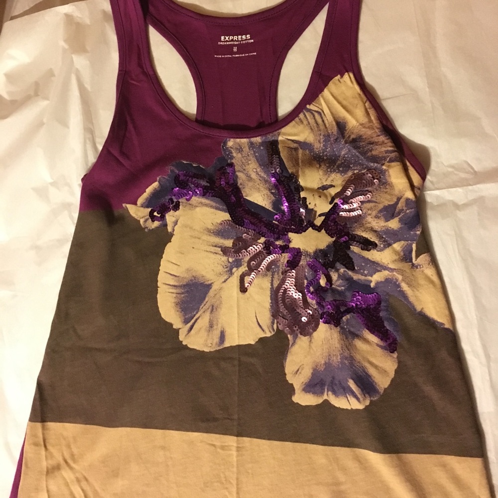 A purple flower muscle shirt