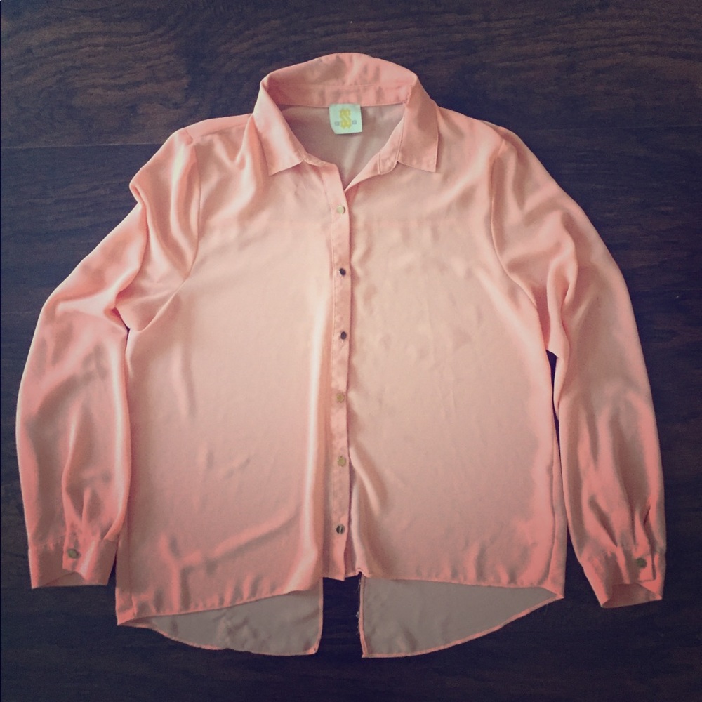 Sheer Peach Button Down with Open Back