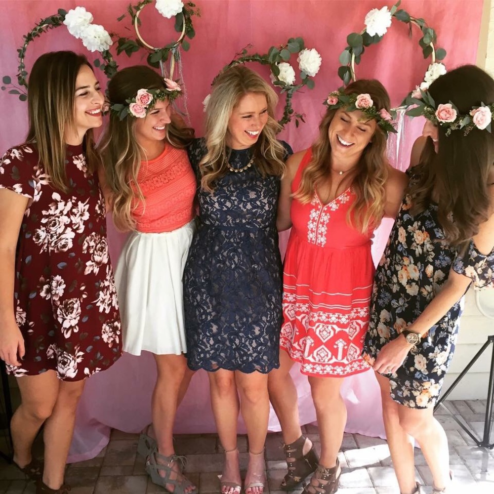 Floral dress with cut out in back and mock neck