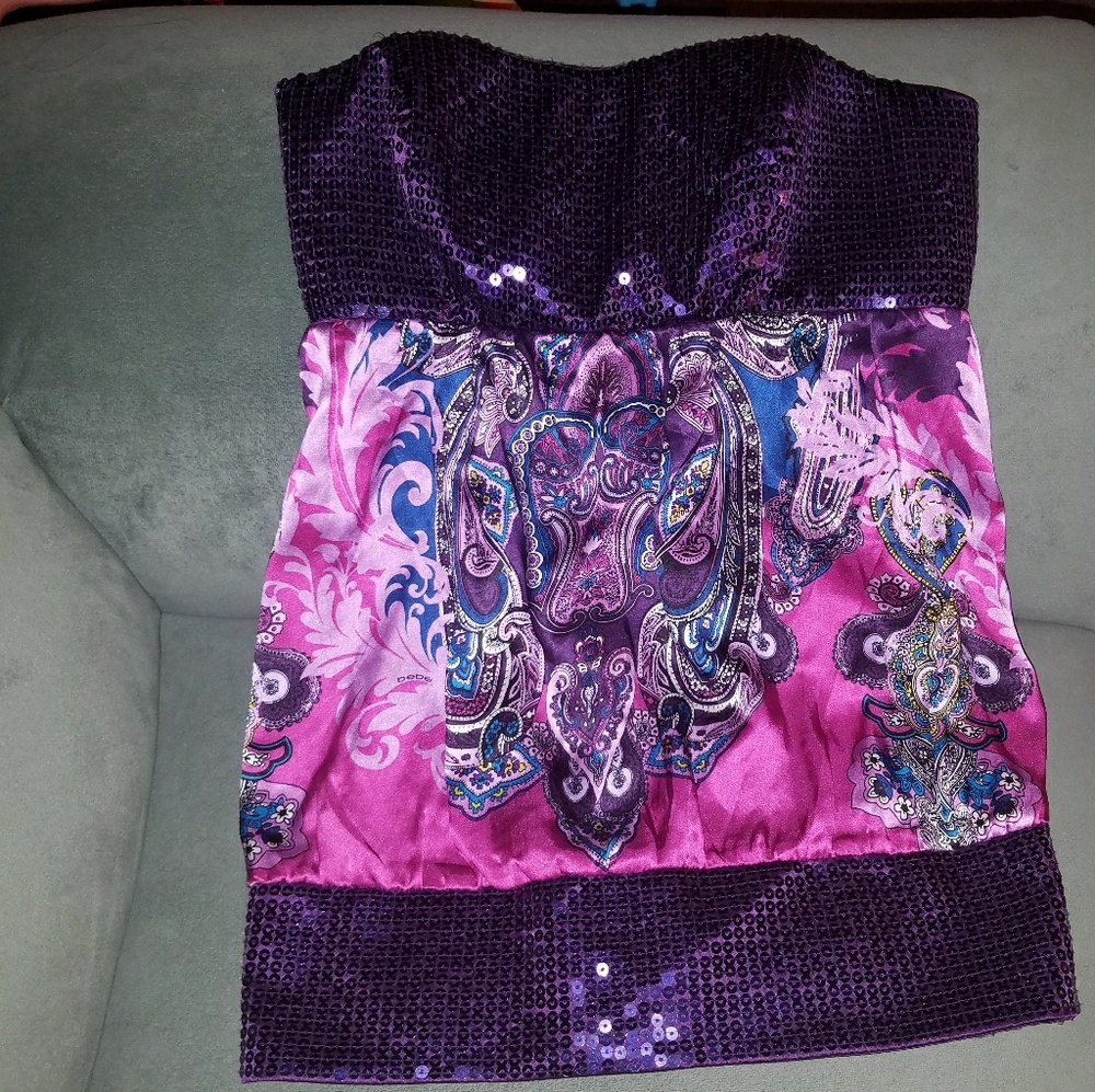 Bebe purple sequin paisely top xs