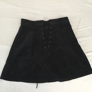 LF black corduroy skirt with lace up detailings