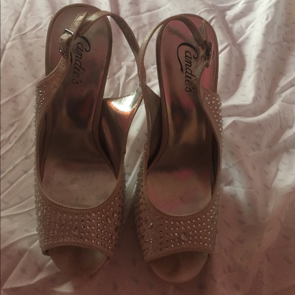 Silver, open-toed heels