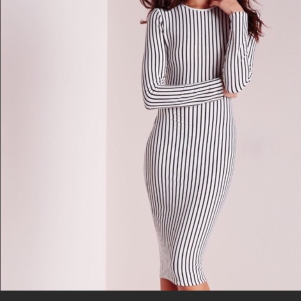 NWT MISGUIDED Striped Long Sleeve Midi Dress