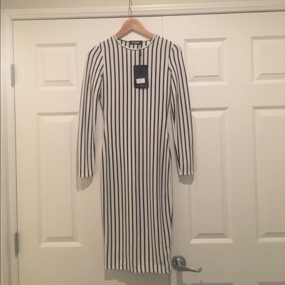 NWT MISGUIDED Striped Long Sleeve Midi Dress - Picture 2 of 4