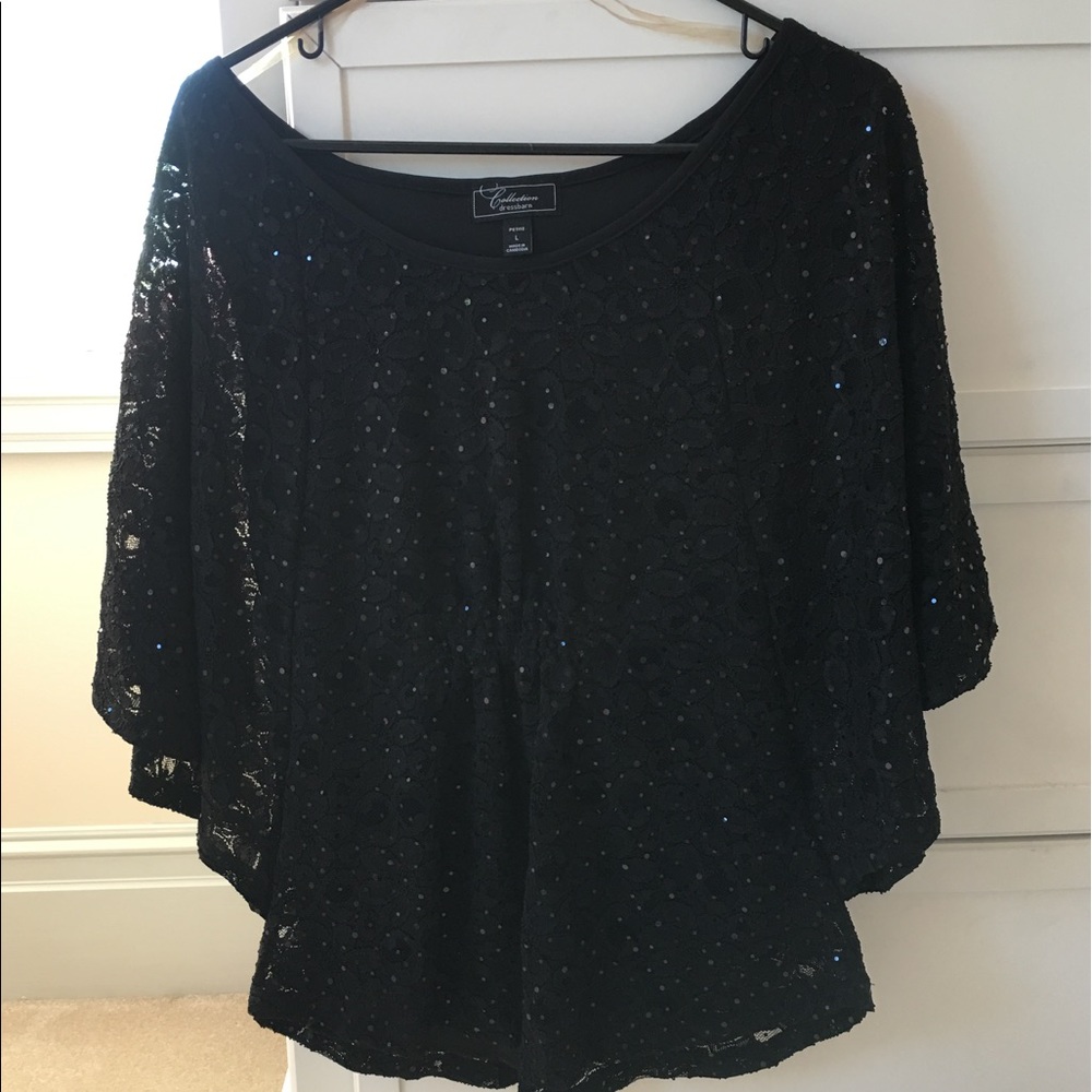 Black Sequined Butterfly Sleeve Top