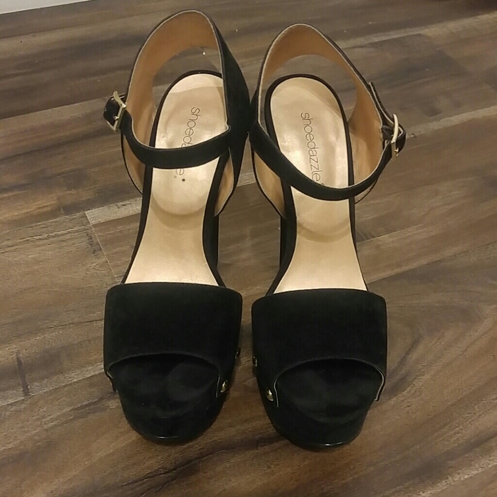 Suede black platform heels