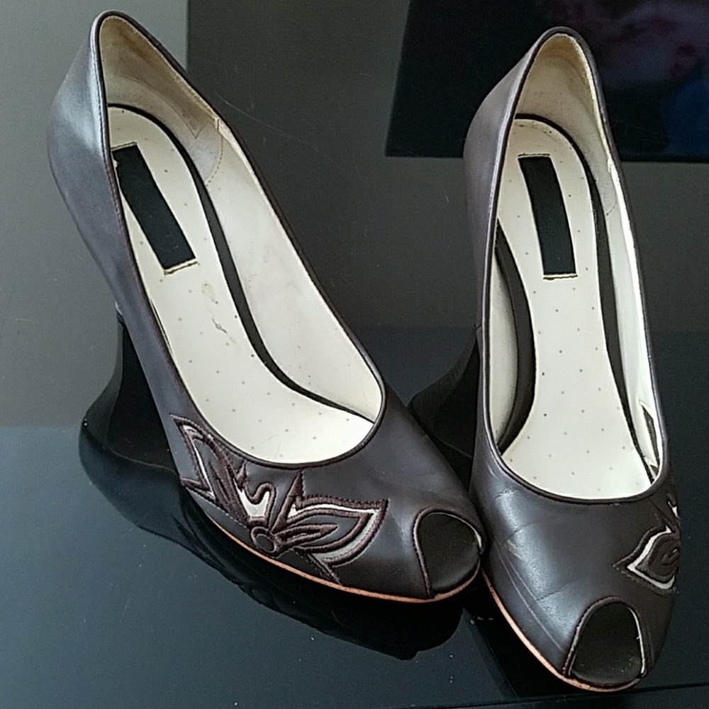Peep-Toe Brown Heels