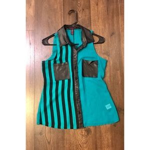 Teal and Black Button up Tank