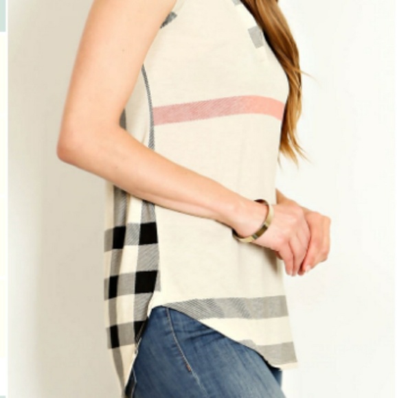 Plaid Beige Sleeveless Top Size Small Last One - Picture 3 of 4