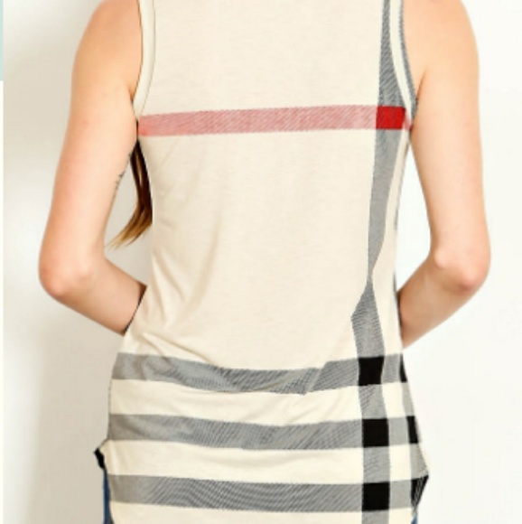 Plaid Beige Sleeveless Top Size Small Last One - Picture 4 of 4