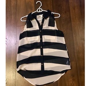 Navy Blue and White Striped Button Down Tank