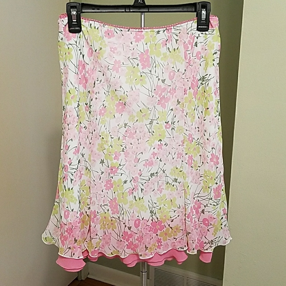 Pink, green and white floral skirt