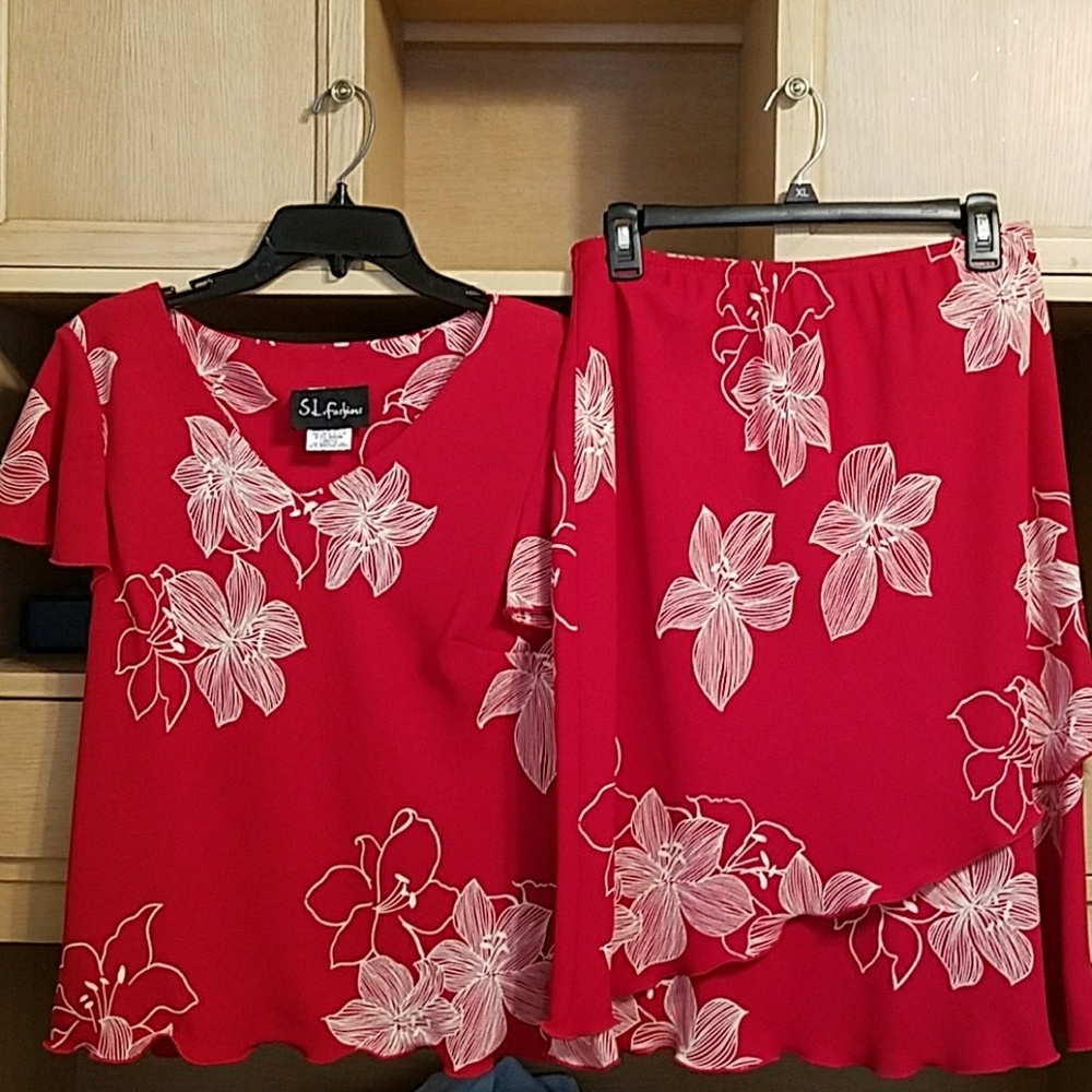 Red and white floral separates great deal for both