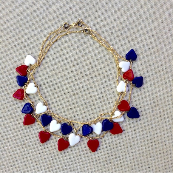 Vintage Jewelry - Vintage Red White & Blue Art Glass Necklace