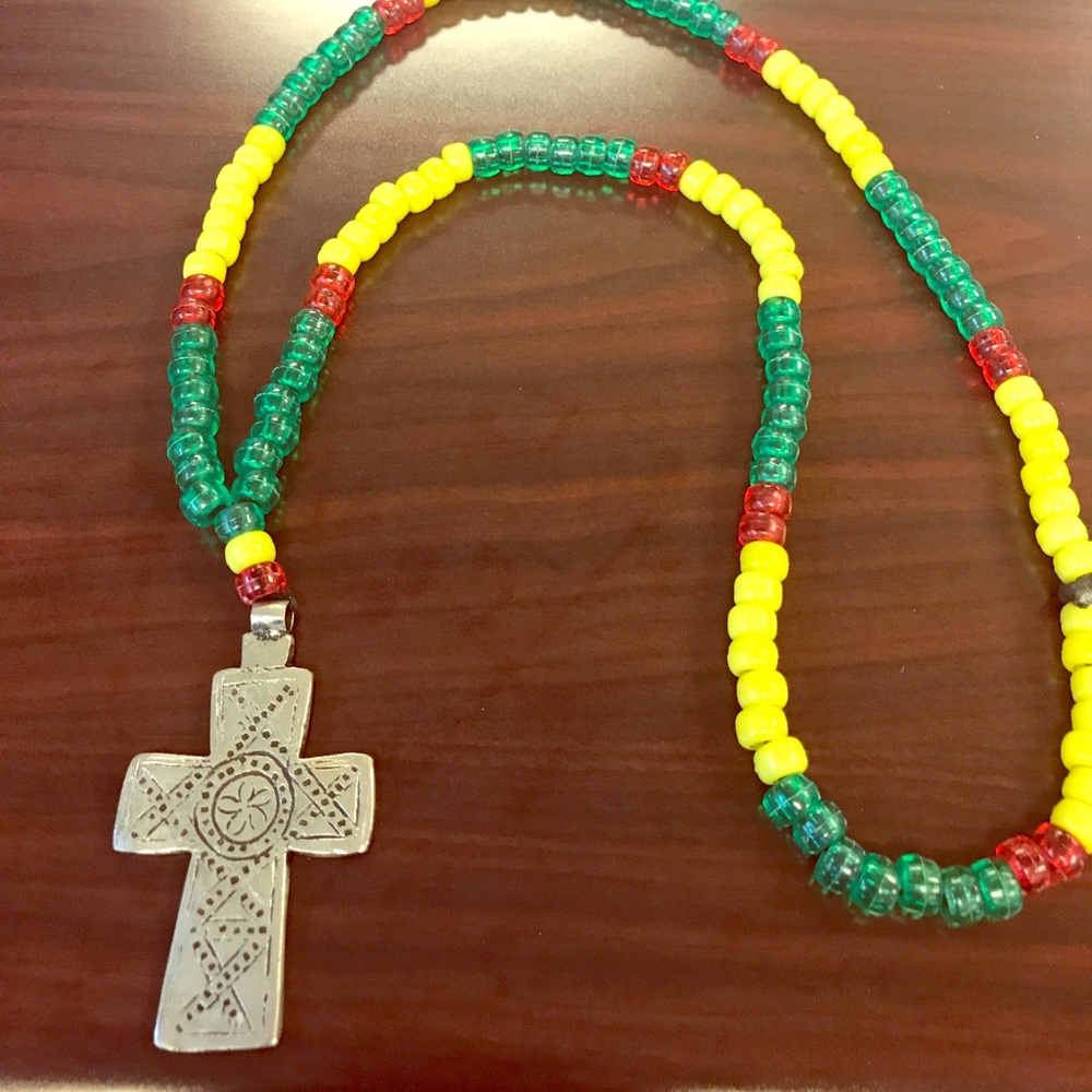 Beaded Necklace with mental Cross