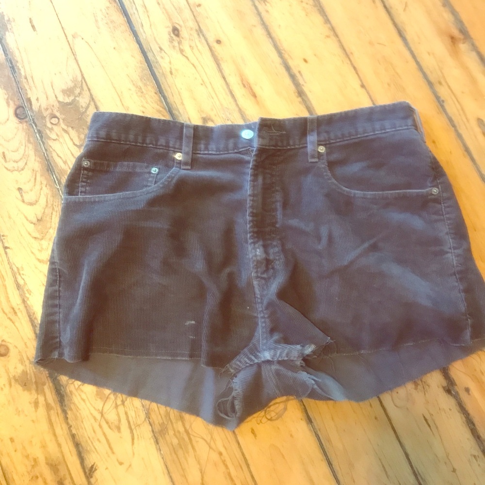 Distressed hi rise corduroy cut off shorts