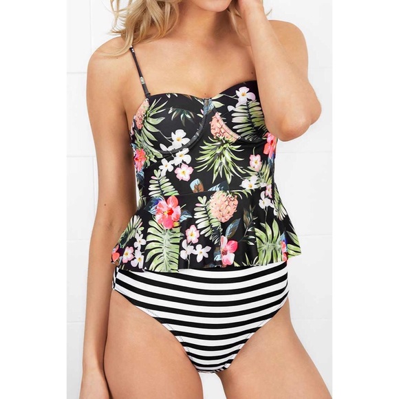Floral print striped high waisted bikini - Picture 2 of 2