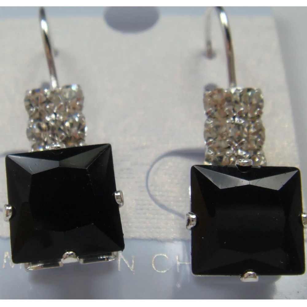5/$25 Black square & crystal Rhinestone earrings