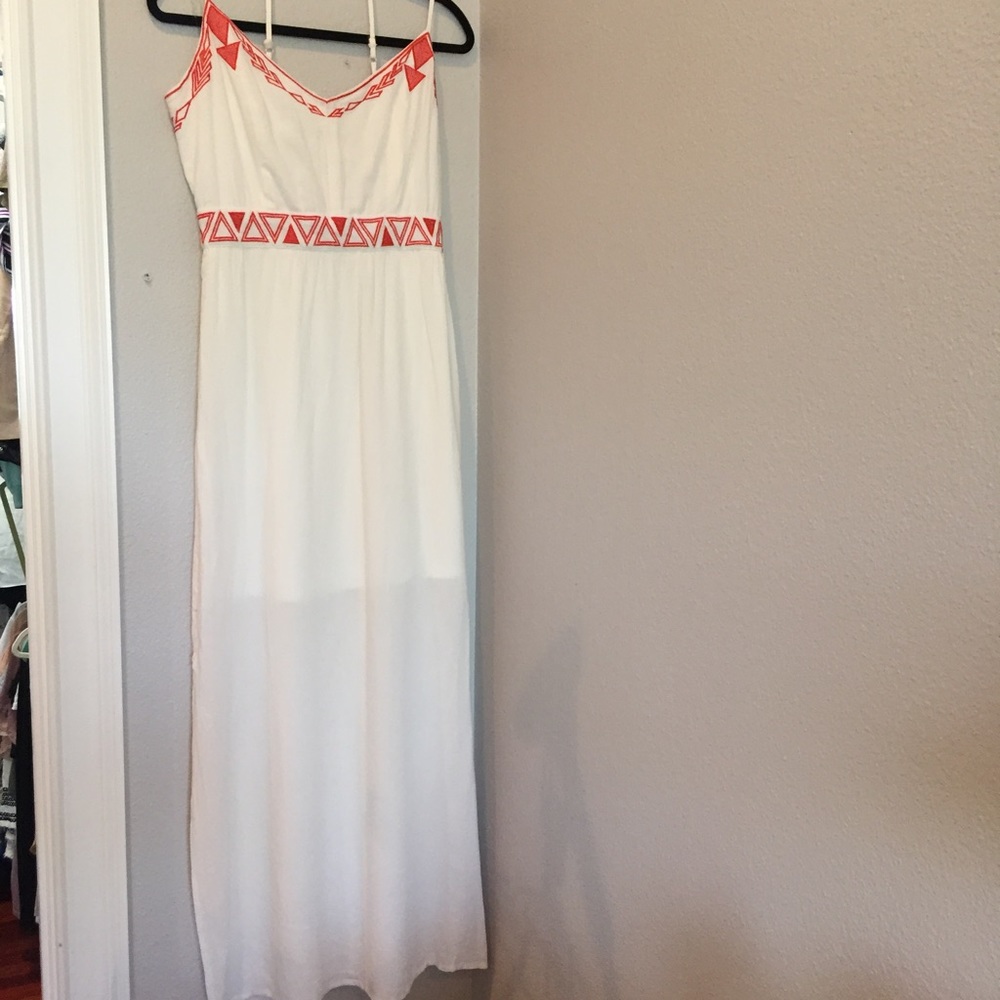 Orange & white tribal embroidered maxi dress