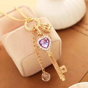 5/$25 key charm necklace crown queen dangle