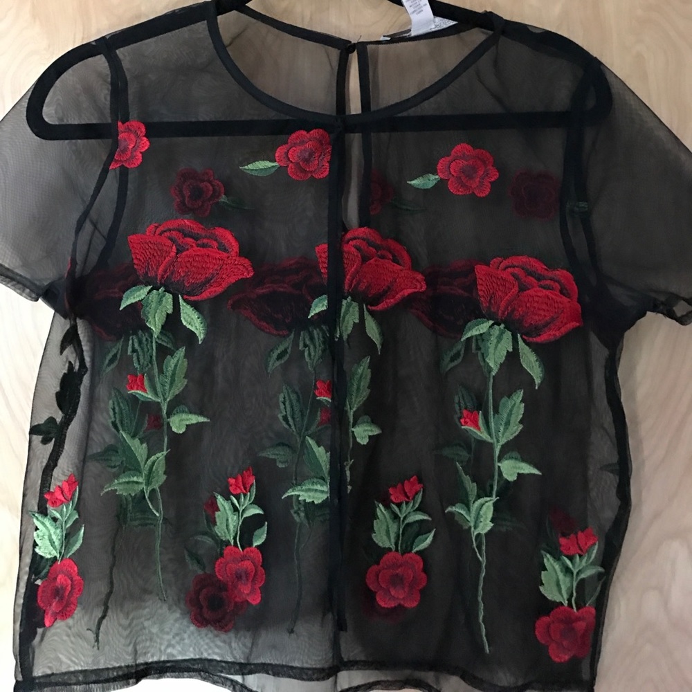 Forever 21 Embroidered Floral Mesh Top