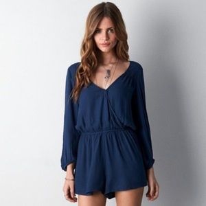 Navy American Eagle long sleeve romper.