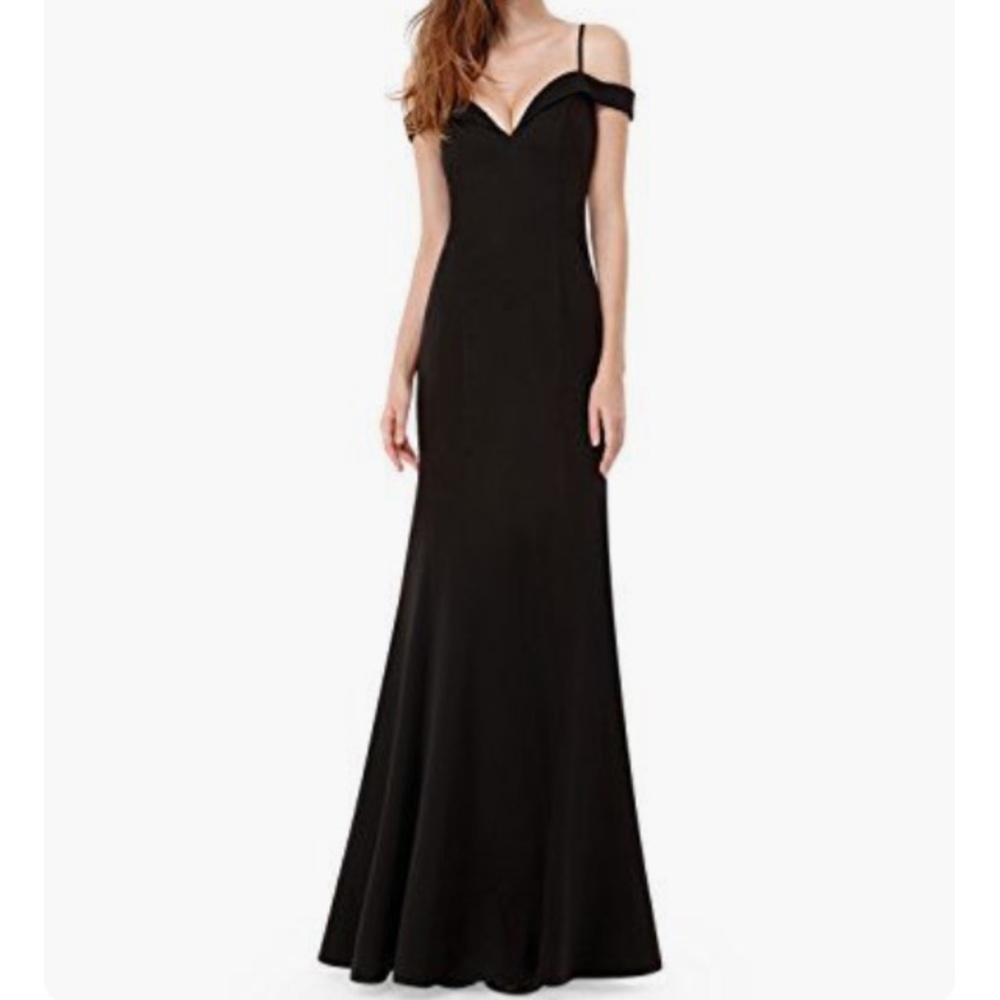 Off-the-shoulder black evening gown