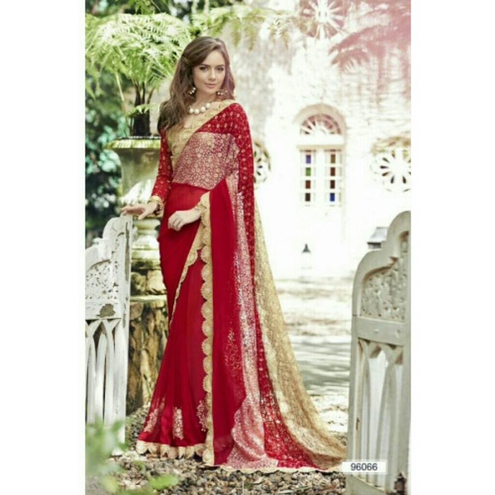 Georgette red Designer saree