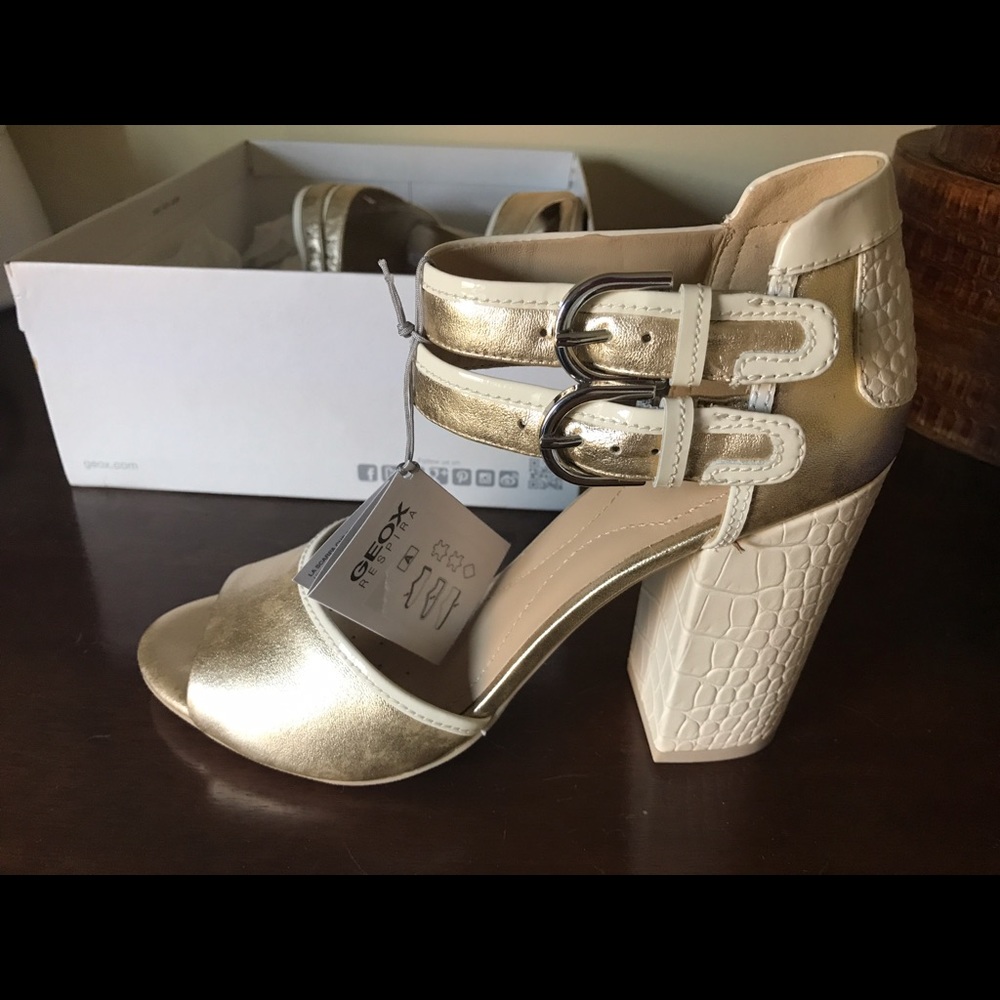 Geox Women Heeled Sandal soft golden color leather