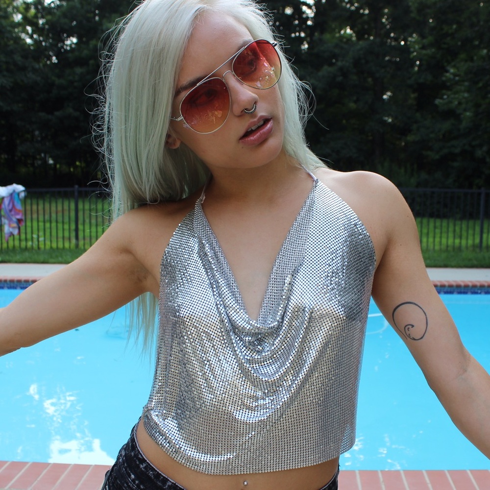 Upcycled chain mesh top