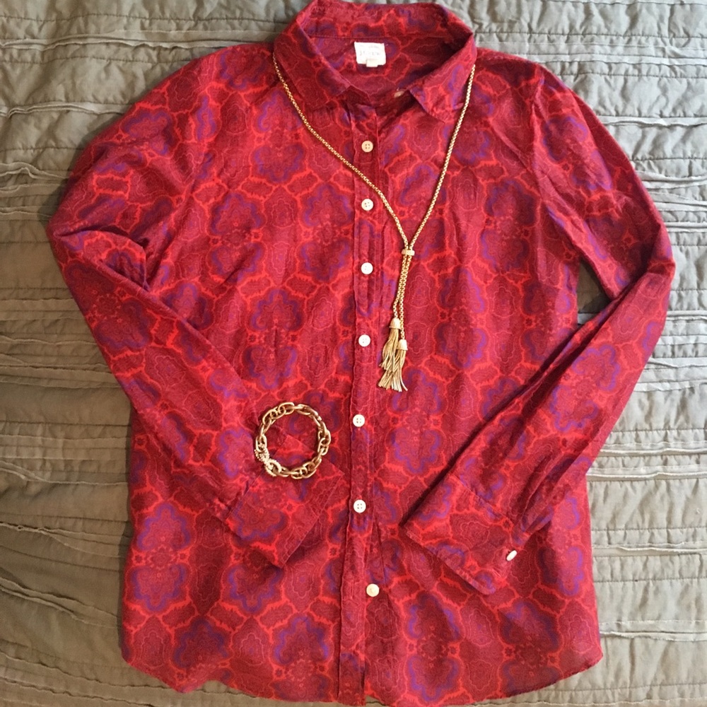 J.Crew Factory Patterned Perfect Shirt. EUC! Small