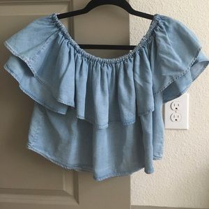off shoulders denim shirt