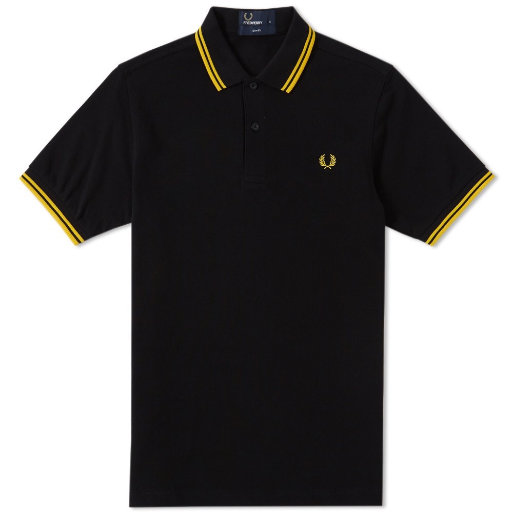 FRED PERRY Slim Fit Tipped Polo - Black & Yellow
