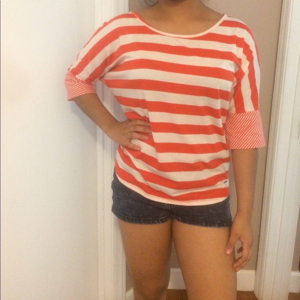 Orang and white quarter sleeve shirt