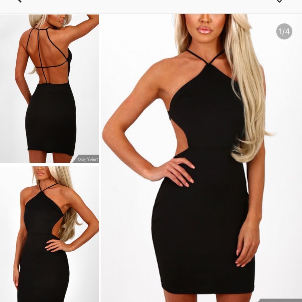 Black halter backless sleeveless bodycon dress
